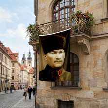 Punto Dizayn Mavi Gözlü Atatürk Portresi Poster Bayrak Premium Raşel Kumaş ATA11