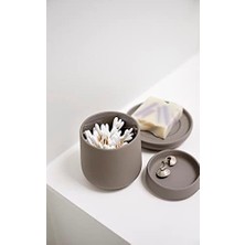 One Kapaklı Saklama Kutusu, Seramik Kutu, Pamuk Pedleri ve Pamuklu Çubuklar Gibi Banyo Malzemelerini Saklamak Için, Çap 8,4 Cm, Yükseklik 10 Cm, Kapasite 290 Ml, Siyah