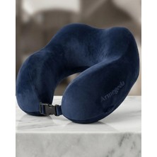 Armegeda Visco Boyun Destekli Seyahat Yastığı Lacivert 27 x 22 x 10 cm Kadife Dış Yüzey ile Konfor