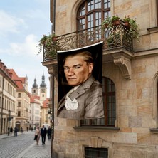 Punto Dizayn Mavi Gözlü Ulu Önder Mustafa Kemal Atatürk Poster Bayrak Premium Raşel Kumaş ATA56