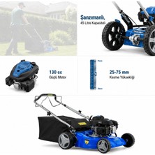 Badem10 Benzinli Şanzımanlı Çim Biçme Makinası 40 cm Çim Kesme Makinesi Yükseklik 25-75 mm 45 Litre FACUMS40