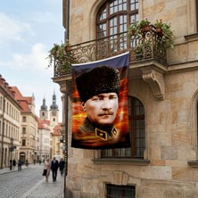 Punto Dizayn Üniformalı Kalpaklı Gazi Mustafa Kemal Atatürk Poster Bayrak Premium Raşel Kumaş ATA20