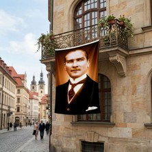 Punto Dizayn Sivil Takım Elbiseli Mustafa Kemal Atatürk Poster Bayrak Premium Raşel Kumaş ATA22