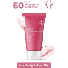 Quality Life Renkli Güneş Kremi Ton Eşitleyici Leke Karşıtı ve Beyazlatıcı Pembe Makyaj Altı Baz Spf 50+ Pink Tone Up Su Bazlı 50 ml Yağlı Kuru ve Hassas Ciltler Için