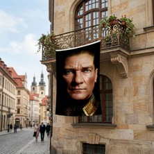 Punto Dizayn Mavi Gözlü Atatürk Yakın Çekim Portre Poster Bayrak Premium Raşel Kumaş ATA67