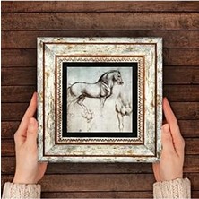 Da Vinci At Heykeli Taş Duvar Tablosu - Çerçeveli Taş Tablo - Dekoratif Duvar Sanatı - Modern Ev ve Ofis Duvar Dekoru T1-16