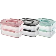 2x1,8 L Çift Katlı Plastik Yemek Taşıma Kutusu 3,6 L Saklama Kabı Sızdırmaz Contalı Şeffaf Kilitli Sefer Tası Beslenme Kabı Lunch Box Erzak Kabı (1 Adet)