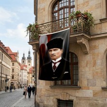 Punto Dizayn Kalpaklı Mustafa K.atatürk ve Türk Bayrağı Poster Bayrak Premium Raşel Kumaş Ata4