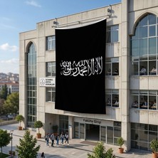 Punto Dizayn Kelime-I Tevhid Siyah Bayrak 140GR Premium Raşel Kumaş 6x9 Metre