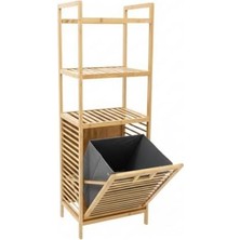 Doğal Bambu 3 Katlı Banyo Rafı ve Çamaşır Sepeti Havluluklu Ahşap Düzenleyici (40X30X119 Cm)