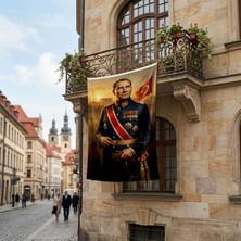 Punto Dizayn Askeri Üniformalı Atatürk Portresi Poster Bayrak Premium Raşel Kumaş ATA75