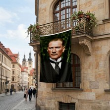 Punto Dizayn Sivil Takım Elbiseli Gazi Mustafa Kemal Atatürk Portre Poster Bayrak Premium Raşel Kumaş ATA64