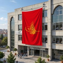 Punto Dizayn Osmanlı Tuğrası Kırmızı Bayrak 140GR Premium Raşel Kumaş 6x9 Metre