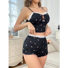 Bnchic Yumuşak Kumaşlı Çiçekli Şortlu Dantelli Gecelik Takımı, Rahat ve Şık Ev Giyim,kadın Pijama