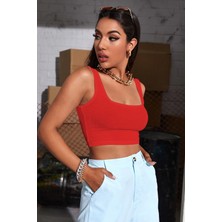 Bnchic Kadın Kırmızı Kalın Askılı Crop Top Büstiyer