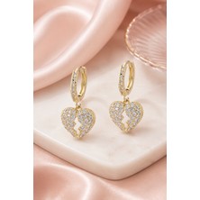 Lia Charm 14K Altın Kaplama Zirkon Taşlı Kırık Kalp Detaylı Sallantılı Küpe