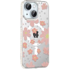 Mudanis Joko Apple Iphone 14 Floral Magsafe Kapak - Pembe