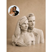 Layerart Atelier Kişiye Özel Fotoğraftan heykele Parametrik Gelin & Damat Ahşap Heykeli 25CM – Katmanlı Parametrik Çift Büstü