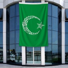 Punto Dizayn Yeşil Kelime-İ Tevhid Ay Yıldız Bayrak 140gr Premium Raşel Kumaş 400x600cm