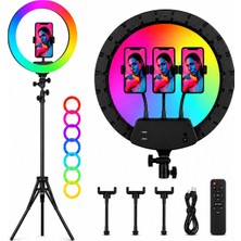 Raylax 21 Inç Rgb LED Halka Işık, 3 Telefon Tutuculu, Uzaktan Kumandalı, Tiktok Youtube Makyaj Ring Light Döküm Ayaklı