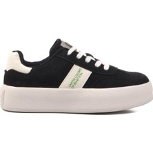 United Colors Of Benetton Siyah Beyaz Hafızalı Taban Keten Bağcıklı Kadın Sneaker BNI-11241 Z
