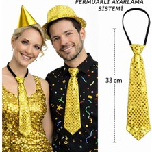 General Altın Renk Pul Payetli Işıltılı Parti Kravatı 33 cm