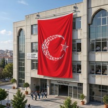 Punto Dizayn Kelime-I Tevhid Besmele Ayyıldız Türk Bayrağı 140GR Premium Raşel Kumaş 6x9 Metre