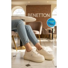 United Colors Of Benetton Beyaz Bağcıklı Cilt Memory Foam Kadın Spor Ayakkabı BNI-12046 G