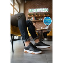 United Colors Of Benetton Siyah Beyaz Bağcıklı Cilt Memory Foam Erkek Spor Ayakkabı BNI-11219 M