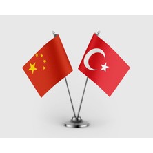 Punto Dizayn Çin Bayrağı ve Türk Bayrağı İkili Saten Masa Bayrağı Takımı