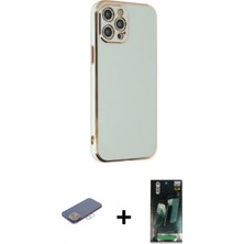 İlk El Grup Pilelistore™ iPhone 12 Pro Kılıf Yankı Serisi - Şeffaf 360 Full Body Arka Koruyucu + Renkli Kamera Lens Koruma Cam - Pe