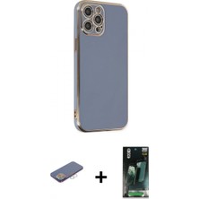 İlk El Grup Pilelistore™ iPhone 12 Pro Kılıf Yankı Serisi - Şeffaf 360 Full Body Arka Koruyucu + Renkli Kamera Lens Koruma Cam - Pe