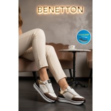 United Colors Of Benetton Beyaz Bağcıklı Cilt Memory Foam Kadın Spor Ayakkabı BNI-12096 G