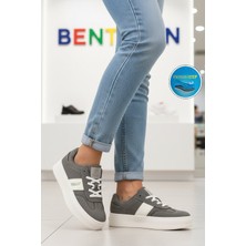 United Colors Of Benetton Gri Hafızalı Taban Keten Bağcıklı Kadın Sneaker BNI-11241 Z