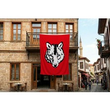 Punto Dizayn Bozkurt Kırmızı Bayrak 140GR Premium Raşel Kumaş 300X450CM