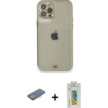 İlk El Grup Pilelistore™ iPhone 12 Pro Kılıf Eksen Minimal Koleksiyonu - Siyah Polymer Nano Ekran Koruyucu + Renkli Kamera Lens Koruma Cam - Pe