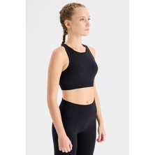 COMEUP Kabartma Çizgili Halter Yaka Sporcu Sütyeni Siyah