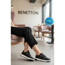 United Colors Of Benetton Siyah Beyaz Bağcıklı Cilt Memory Foam Unisex Spor Ayakkabı BNI-12091 G