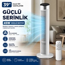 Smayling 39 Inç Kule Tipi Vantilatör, Uzaktan Kumandalı, 45W Güçlü Motor, 3 Hız Kademesi, 3 Modlu, LED Dokunmatik Ekran, Salınımlı, Sessiz Çalışma, 7.5 Saat Zamanlayıcı, Beyaz