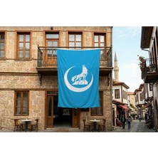 Punto Dizayn Bozkurt Hilal Mavi Sancak Bayrak 140gr Premium Raşel Kumaş 300x450cm
