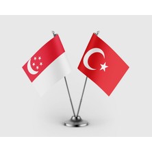 Punto Dizayn Singapur ve Türkiye Bayrağı İkili Saten Masa Bayrağı Takımı