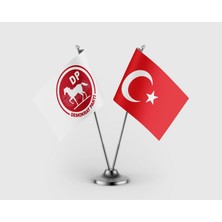 Punto Dizayn Demokrat Parti ve Türkiye Bayrağı Ikili Saten Masa Bayrağı Takımı