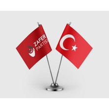 Punto Dizayn Zafer Partisi Kırmızı ve Türk Bayrağı Ikili Saten Masa Bayrağı Takımı