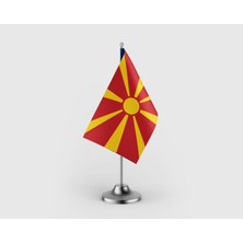 Punto Dizayn Kuzey Makedonya Tekli Saten Masa Bayrağı Seti