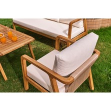 Royalune Furniture Gardenya Ahşap Bahçe Oturma Grubu – %100 Fırınlanmış Kestane Ağacı - Su Geçirmez ve Uv Dayanımlı Kumaş