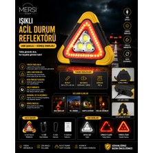 Mersi Shop Işıklı Acil Durum Reflektörü USB Şarjlı Güneş Enerjili Çok Fonksiyonlu