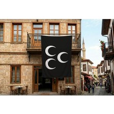 Punto Dizayn Üç Hilal Siyah Bayrak 140GR Premium Raşel Kumaş 300X450CM