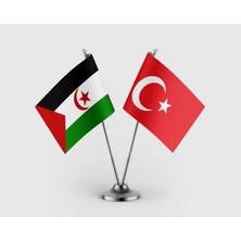Punto Dizayn Sahra Demokratik Arap Cumhuriyeti ve Türk Bayrağı Ikili Saten Masa Bayrağı Takımı