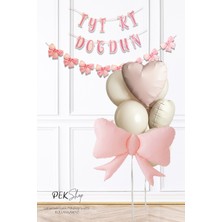 Pekshop Pastel Pembe Fiyonk Tema Bannerlı Doğum Günü Balon Seti 269