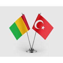 Punto Dizayn Gine ve Türkiye Bayrağı İkili Saten Masa Bayrağı Takımı